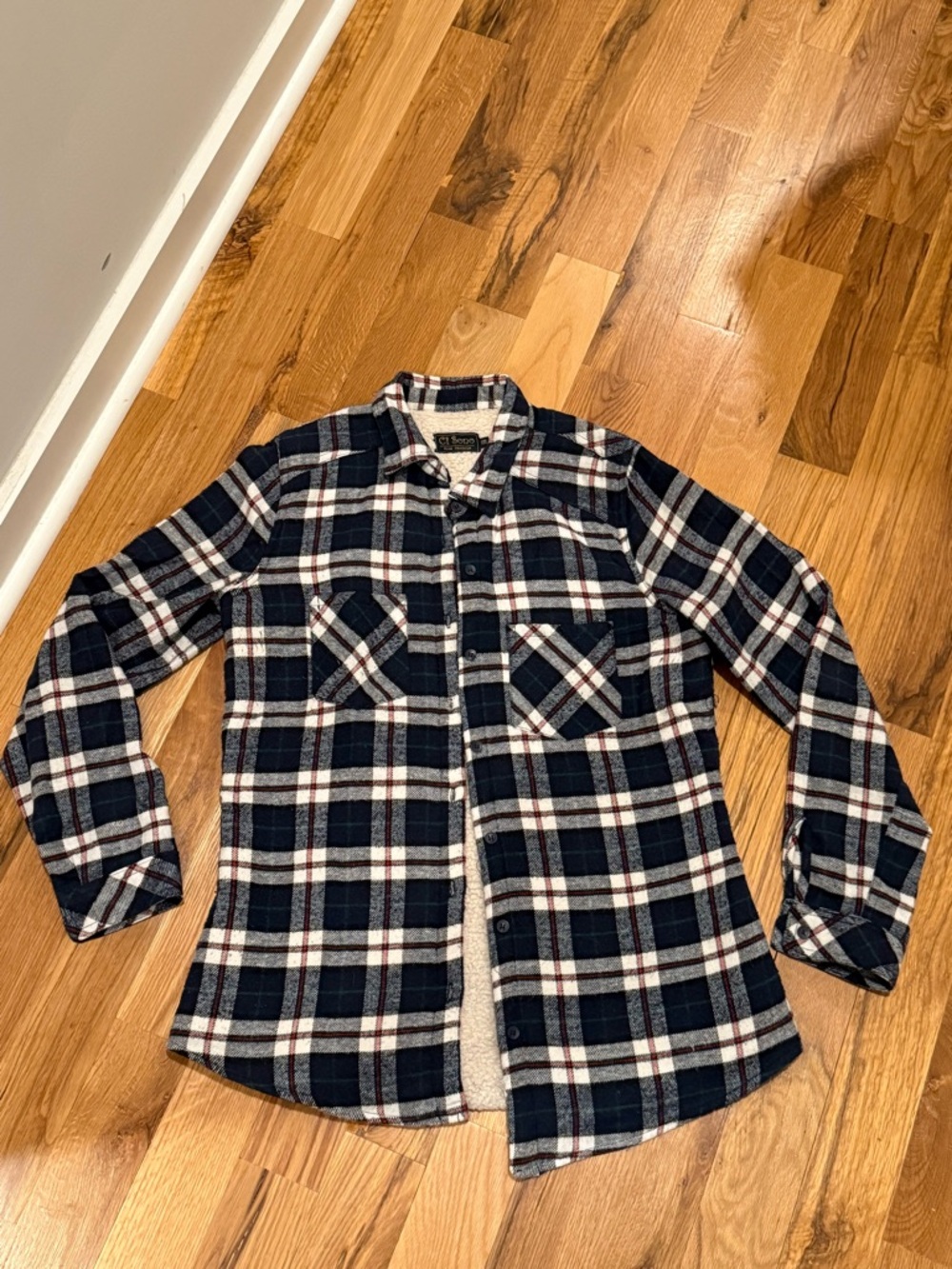 Ci Sono Navy & White Plaid Button-Down Shirt Jacket